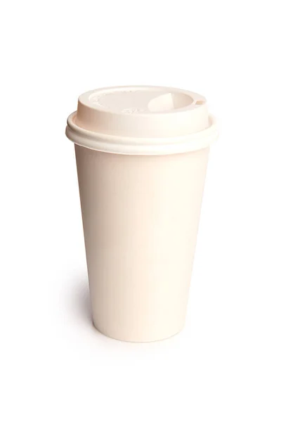 Бумажная Чашка Кофе Пластиковым Верхом Белом Фоне — стоковое фото