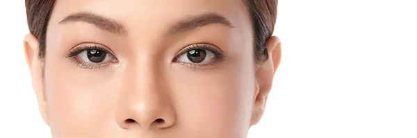 Close Shot Beautiful Asian Woman Eyes White Background — Stockfoto