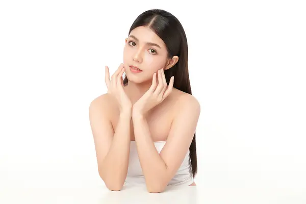 Beautiful Young Asian Woman Clean Fresh Skin White Background Face Royalty Free Stock Photos