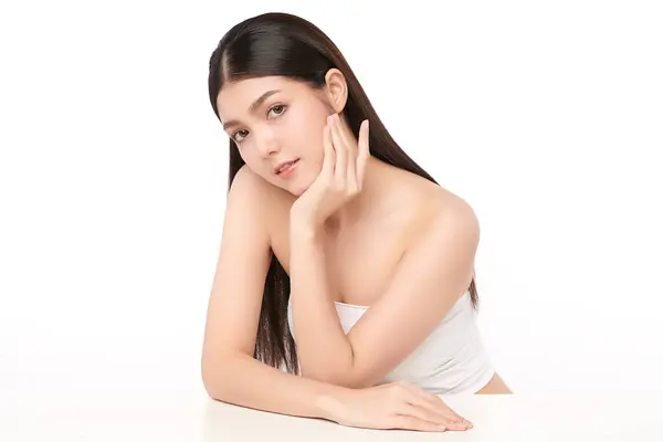Beautiful Young Asian Woman Clean Fresh Skin White Background Face Stock Photo
