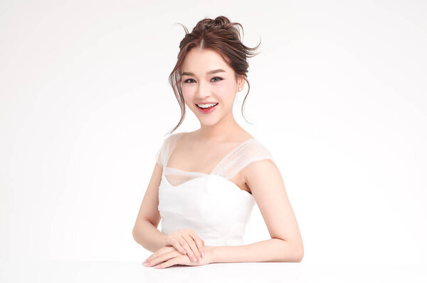 Beautiful Young Asian Woman Clean Fresh Skin White Background Face Stock Picture