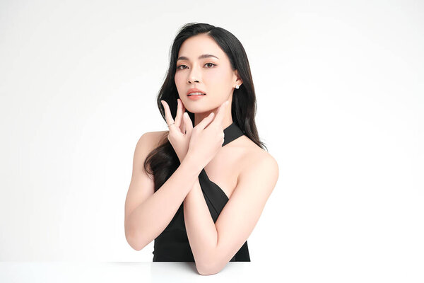 Beautiful Young Asian Woman Clean Fresh Skin White Background Face Stock Image
