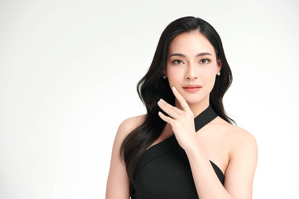 Beautiful Young Asian Woman Clean Fresh Skin White Background Face Royalty Free Stock Images
