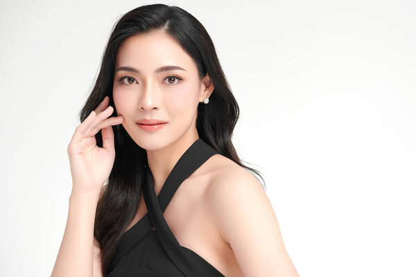 Beautiful Young Asian Woman Clean Fresh Skin White Background Face Stock Image