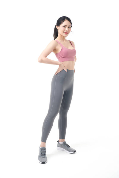 Beautiful Young Asian Sport Woman Sportswear Ready Exercise White Background Royalty Free Stock Photos