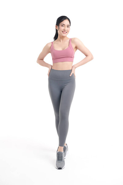 Beautiful Young Asian Sport Woman Sportswear Ready Exercise White Background Stock Picture