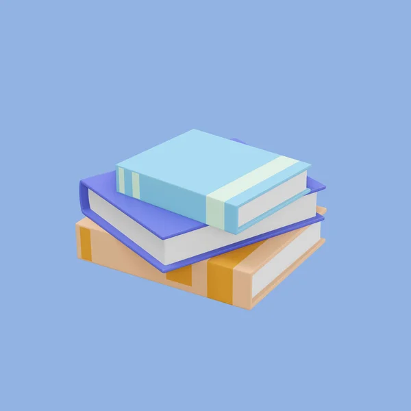 书籍堆叠成堆 盖上五颜六色的教科书书签 学校学习信息内容学习图标概念 3D在蓝色背景下孤立 — 图库照片