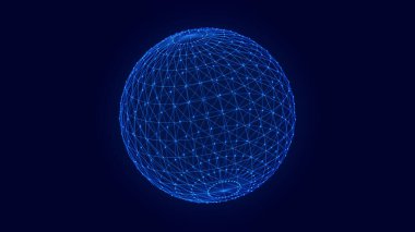 Parlayan parçacıkların ve kablo çerçevelerinin 3 boyutlu aydınlatma küresi. Fütürist 3D görüntüleme. HUD elemanı. Teknoloji dijital sıçrama veya patlama kavramı