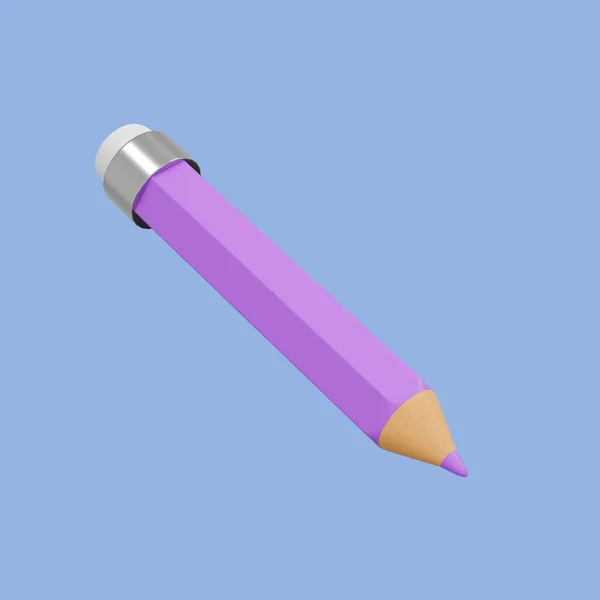 クレヨン塗装オブジェクトツールと創造的な色の背景に紫色の描画鉛筆アートデザインや教育文房具 3Dレンダリング — ストック写真