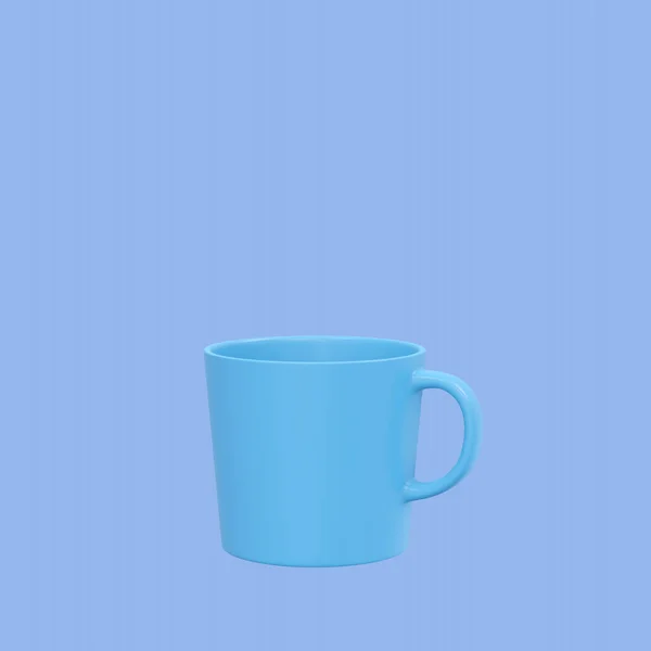 モノクロマティックブルーの背景にモノクロームのフラットソリッドブルーカラーのコーヒーカップマグカップ 3Dアイコン 3Dレンダリング 朝食アイテム — ストック写真