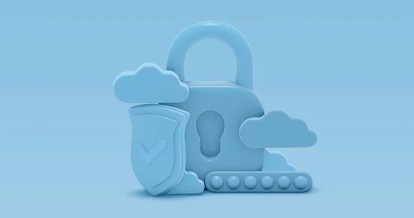 Güvenlik Kalkanını Kilitle Işaretle Bulut Mavisi Pastel Tarzı Ikon Siber — Stok fotoğraf