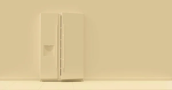 卡通风格的概念 概念厨房用具在单色单黄房间内 3D渲染 厨房用具和机器 隔离3D渲染 — 图库照片