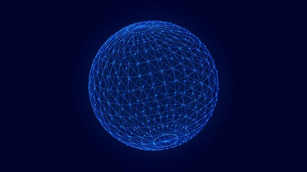 3D illuminated wireframe sphere of glowing particles and wireframe. Futuristic 3d rendering. HUD element. Technology digital splash or explosion concept
