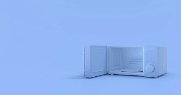 卡通风格的热烤箱单色单色蓝色微波蓝色背景 3D图标 3D渲染 家用物品 — 图库照片