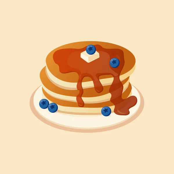 Млинці Чорницею Тарілці Традиційний Солодкий Американський Сніданок Ягодами Творча Їжа — стоковий вектор