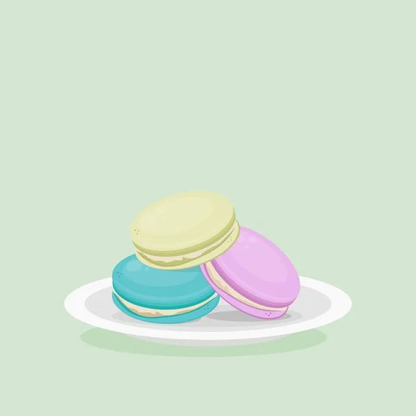 Illustration Vectorielle Macaron Une Assiette Divers Macarons Colorés Sur Une — Image vectorielle