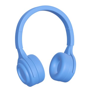 Beyaz arka planda 3 boyutlu mavi kablosuz kulaklık. 3d hazırlayıcı