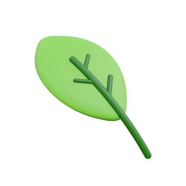 Ağaç ve bitki yaprakları. Ekoloji, biyoloji ve doğal ürünler konsepti. 3D canlandırma simgesi. Çizgi film tarzı asgari. 3d oluşturma