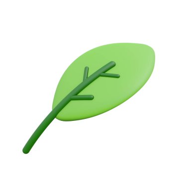 Ağaç ve bitki yaprakları. Ekoloji, biyoloji ve doğal ürünler konsepti. 3D canlandırma simgesi. Çizgi film tarzı asgari. 3d oluşturma