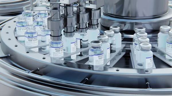 Tutup Render Produksi Vaksin Covid Mesin Menempatkan Tutup Botol Yang Stok Gambar