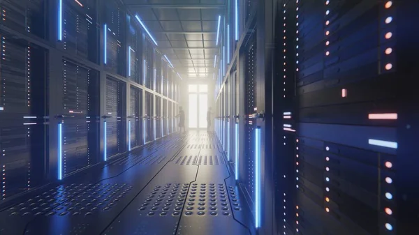 Data Centers People Working Technology Connected Mining Server Racks Computer — Stock Photo, Image