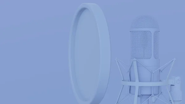 Мікрофон Підставкою Столі Поп Фільтром Ізольований Фон Концепція Звукозаписуючого Обладнання — стокове фото