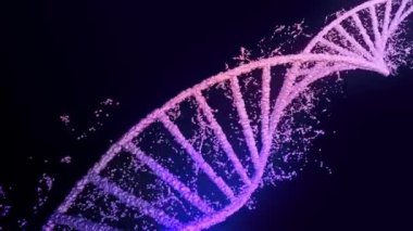 Soyut teknolojik temsil. DNA veri iletimini titretir. Karanlık arka planda parlayan sarmal bilim ve tıp 3 boyutlu animasyonu. Molekül yapısını sarstı Bilim ve tıp kavramlarını