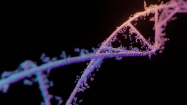 Soyut teknolojik temsil. DNA veri iletimini titretir. Karanlık arka planda parlayan sarmal bilim ve tıp 3 boyutlu animasyonu. Molekül yapısını sarstı Bilim ve tıp kavramlarını