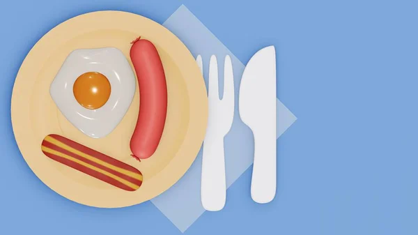 Desayuno Dibujos Animados Render Ilustración Del Desayuno Con Huevos Revueltos —  Fotos de Stock