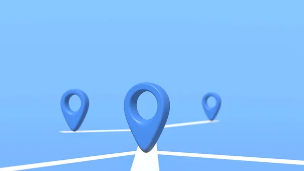 Map travel location. Locator mark of map and location pin or navigation icon sign on blue background with search concept. 3D rendering.