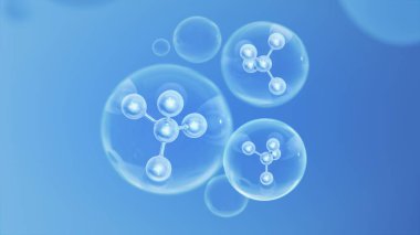 Sıvı Baloncuk 'un içindeki molekül, 3 boyutlu resimleme. 3d hazırlayıcı