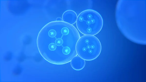 Молекула Всередині Бульбашки Рідини Ілюстрація Рендеринг — стокове фото