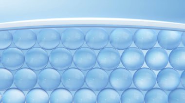 Mikroskoptan sağlık konsepti görüntüsü. Saggy deri hücresine su serumu yağı damlası, cilt onarımı, nemlendirici, kolajen serumu, reklama hazır arka plan, 3D görüntüleme