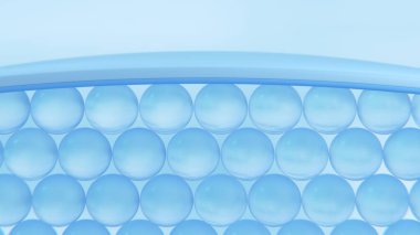 Mikroskoptan sağlık konsepti görüntüsü. Saggy deri hücresine su serumu yağı damlası, cilt onarımı, nemlendirici, kolajen serumu, reklama hazır arka plan, 3D görüntüleme