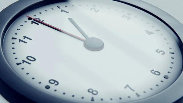 コンセプトワークとランチ 3Dレンダリングウォールクロックには実行時間が表示されます 現代の壁時計にタイムラプス ランニングタイムポインタでクロックを閉じます 通過中の時計を反映して — ストック写真