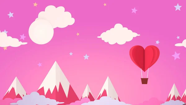 Love Repülőgép Léggömb Koncepció Képeslap Animáció Lila Rózsaszín Színű Origami — Stock Fotó