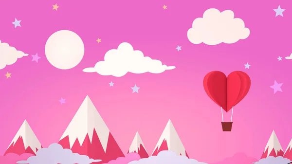 Love Repülőgép Léggömb Koncepció Képeslap Animáció Lila Rózsaszín Színű Origami — Stock Fotó