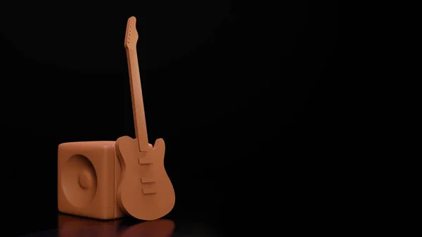 Guitar and combo amp, speaker, headphone on a colored background. 3d render