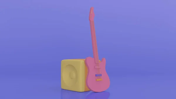 ギターとコンボアンプ スピーカー ヘッドフォン 3Dレンダリング — ストック写真