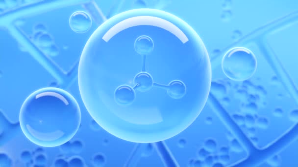 Капля Сыворотки Воды Молекула Внутри Жидкого Пузыря Рендеринг Здоровье Концепция — стоковое видео