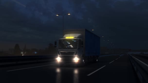 Технологія Концепція Рендерингу Автономна Футуристична Напіввантажівка Euro Вантажними Причепами Вночі — стокове відео