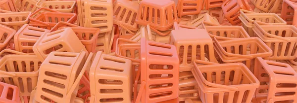 Set of plastic shopping baskets background with baskets supermarket 3d rende