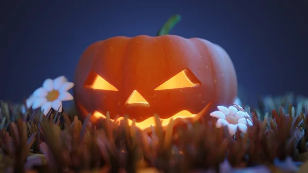 Pumpor Kyrkogården Den Läskiga Natten Yxa Hugger Pumpa Stubbe Halloween — Stockfoto