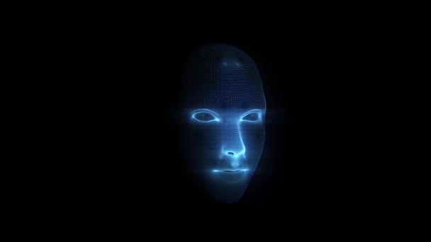 フェイススキャンデジタルブルーライン接続ドットホログラムモーションアニメーション未来回転Vr多角形の人体インタフェースセンサーソフトウェアモデル保護安全3Dレンダリング — ストック動画