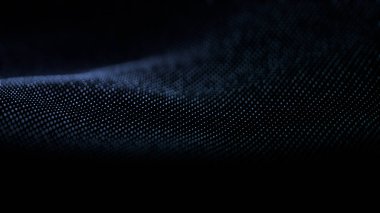 Dalga akışı müziği ya da enerjiyi bağlayan veri. Parçacıkların müzik dalgası. Büyük veri görselleştirmesi. Dinamik dalgalı soyut mavi arkaplan. 3d hazırlayıcı