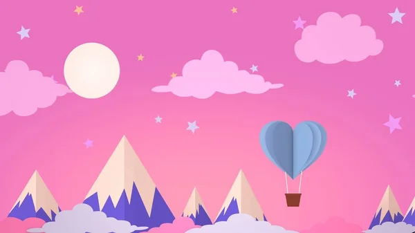 Het Love Vliegtuig Ballon Concept Ansichtkaart Animatie Van Paars Roze — Stockfoto