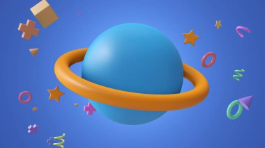 Icon Gezegeni Satürn 'ü, Jüpiter' i, Uranüs 'ü, Neptün' ü düşünün. Gerçekçi 3D sembol tasarımı. 3d oluşturma