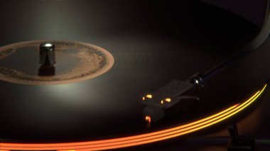 Arkaplan görüntüsü 3D oluşturucu. Vinil çalar yakın çekim. Klasik müzik çalar dof background üzerinde izole