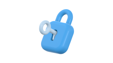 Siber güvenlik internet konsepti. Anahtar ve Koruma kalkanıyla 3 boyutlu kilit. Ağ Güvenliği bağlantısı. Kalkan şeklinde ve asma kilitli. Güvenliğiniz ve verilerinizin gizliliği. Çizgi film gerçekçi ikonu izole edildi. 3B Hazırlama