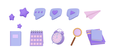 Eğitimi ya da işi kabul et. Sosyal medya, üniversite ve okul için 3D simgesi. Kitap yığını, takvim, arama, konuşma gülüşü, yıldızlar ve posta uçuşu